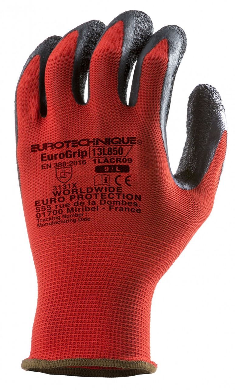 Eurotechnique Eurogrip 13L850 Tenyerén Latex Mártott Piros VédőKesztyű